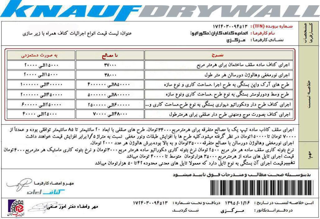 وزن یک مترمربع سقف کاذب