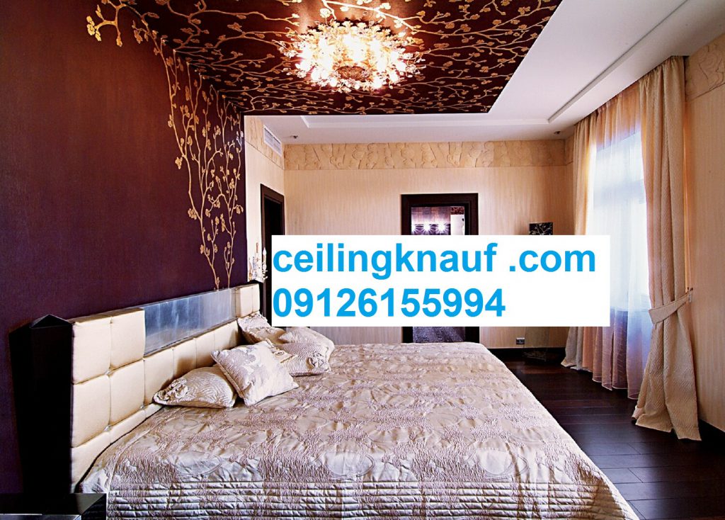 سقف کاذب اتاق خواب با کناف و کاغذ دیواری